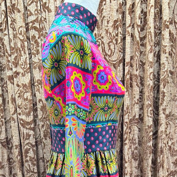 Alex Colman Dress 60s 70s Mod Hippie Psychedelic Vintage Maxi High Neck EUC - Picture 4 of 12